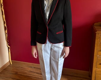 Blazer negro de punto vintage Butte con ribete rojo - años 60/70 - Talla M