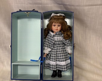 Vintage Plastic Collectible Doll in Original Blue Carrying Case