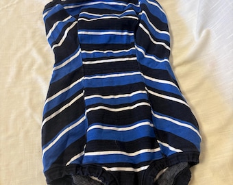 Vintage Jantzen Striped One-Piece Swimsuit • Size 12/34 • Made in USA
