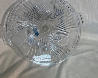 vintage Crystal Clear Industries Moravia Pattern Support à gâteau/plateau de service en cristal au plomb 24% - Fabriqué en Allemagne de l'Ouest
