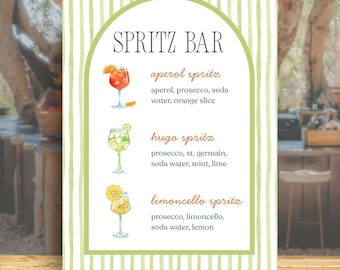 Watercolor Spritz Bar Menu Sign, Editable Cocktail Template (Digital Download with 6 Designs)