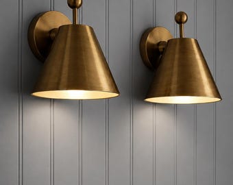 Antique Brass Cone Sconce | Vintage Bedside Wall Lamp, Indoor Lighting