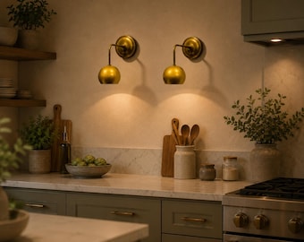Handmade Brass Wall Sconce Pair – Mid-Century Modern Bathroom Lighting