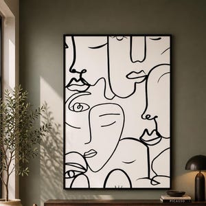Abstrakta linjekonst ansikten – Minimalistisk modern väggkonst