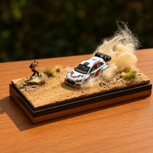 1:64 Rally Racing Diorama Display with Dust Effect Acrylic Display Case Handmade Miniature Scene