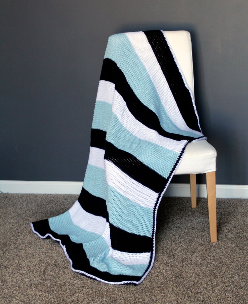Modern Striped Afghan Throw Blanket Black White and Light Etsy