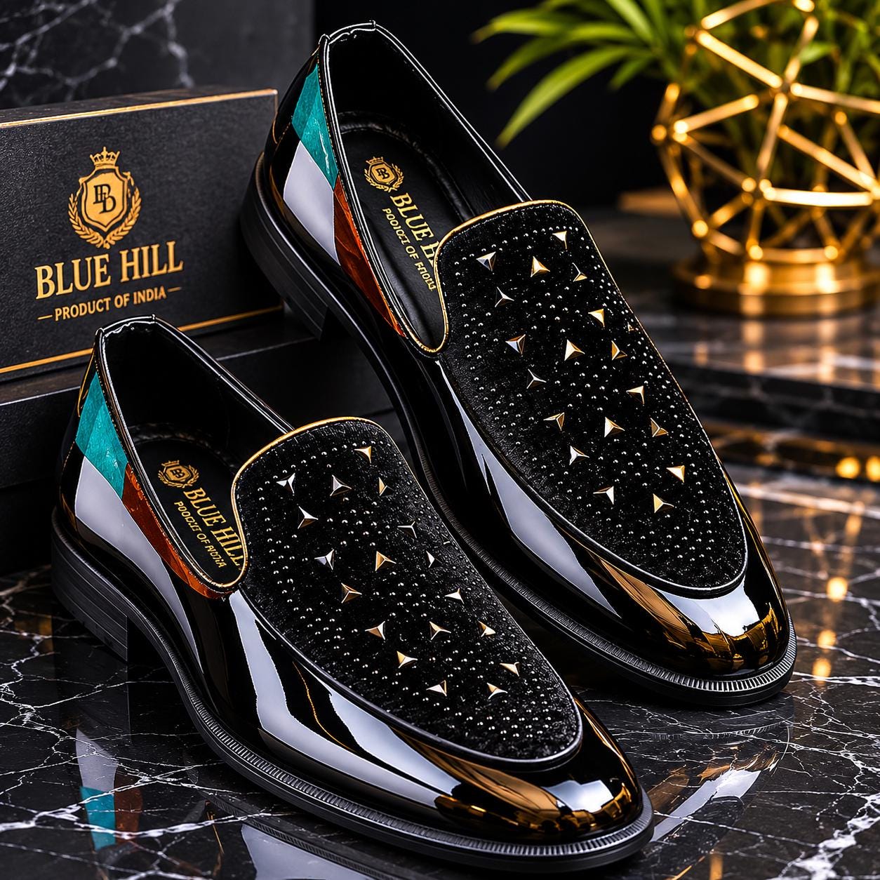men's black and gold dress shoes Mens Emperor Embroidered Loafers After Midnight rose gold OneDrop Handmade Men Dress Shoes