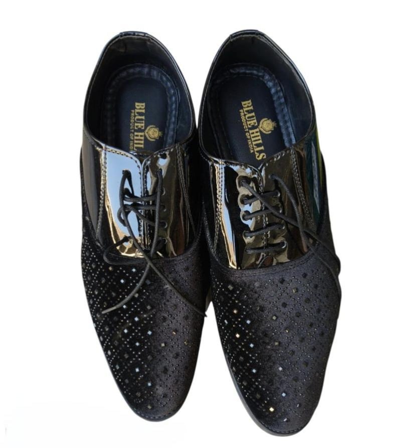 Men's Black Glitter Derby Dress Shoes | Luxury Wedding Party Shoes | Patent Leather Formal Shoes | Rhinestone Evening Footwear