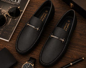 Herren Schwarz Horsebit Loafers, Luxus Slip On Schuhe, Casual Dress Loafers, Fahren Mokassins, Geschenk für Ihn, Schwarz Wohnungen
