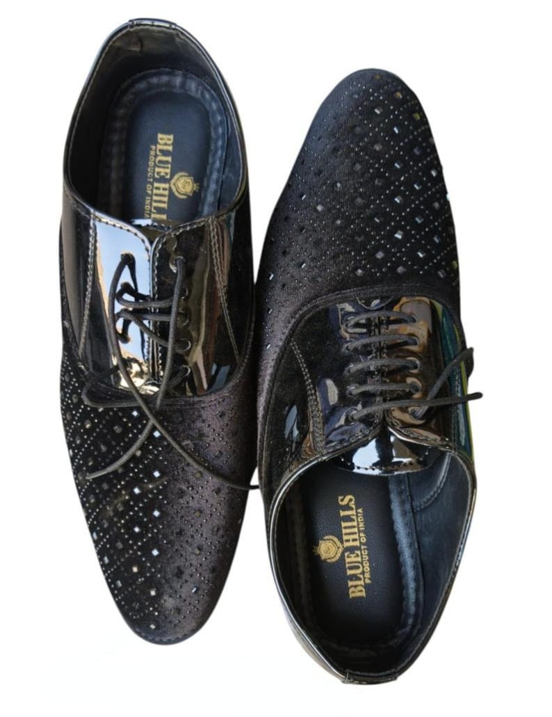 Men's Black Glitter Derby Dress Shoes | Luxury Wedding Party Shoes | Patent Leather Formal Shoes | Rhinestone Evening Footwear