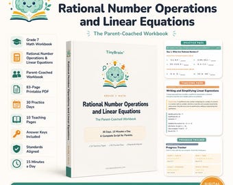Cuaderno de ejercicios de matemáticas de 7.º grado: Operaciones con números racionales y ecuaciones lineales (digital)