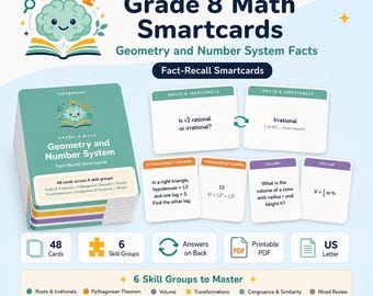 Tarjetas inteligentes (digitales) de geometría y sistema numérico para matemáticas de 8.º grado