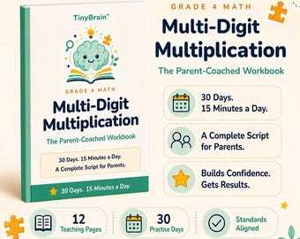 Cuaderno de ejercicios de multiplicación de números de varias cifras para cuarto grado (digital)