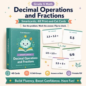 Grade 5 Math Decimal Operations & Fractions Smartcards (Digital)