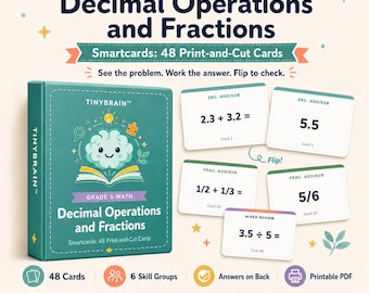 Tarjetas inteligentes (digitales) de matemáticas para 5.º grado: Operaciones con decimales y fracciones