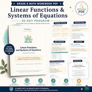 Grade 8 Math Linear Functions & Systems of Equations Workbook (Digital)