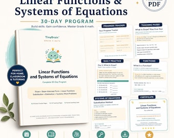 Cuaderno de ejercicios de matemáticas de 8.º grado: Funciones lineales y sistemas de ecuaciones (digital)