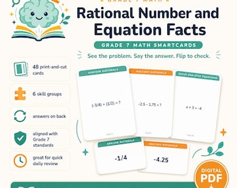 Tarjetas inteligentes (digitales) de matemáticas de 7.º grado sobre números racionales y ecuaciones