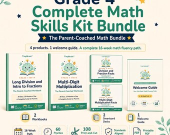 Paquete completo de fluidez matemática para 4.º grado (digital): Multiplicación de números de varias cifras, división larga y fracciones.