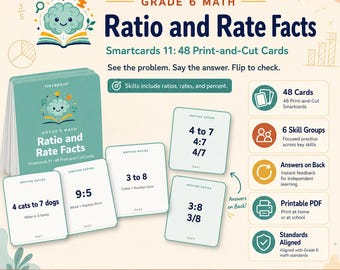 Tarjetas inteligentes (digitales) de razones y tasas de matemáticas para sexto grado