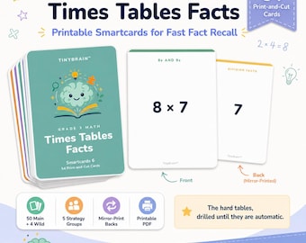 Tarjetas inteligentes (digitales) para aprender las tablas de multiplicar de matemáticas de tercer grado
