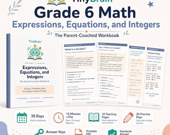 Cuaderno de ejercicios de matemáticas para sexto grado: expresiones, ecuaciones y números enteros (digital)