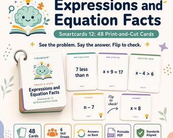 Tarjetas inteligentes (digitales) de expresiones y ecuaciones matemáticas para sexto grado