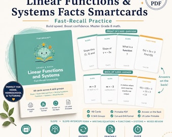 Tarjetas inteligentes (digitales) de matemáticas de 8.º grado sobre funciones y sistemas lineales