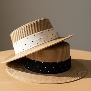 Straw Polka Dot Hat - Etsy UK