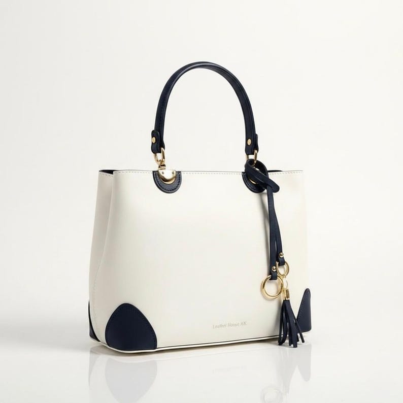 White Leather Tote Bag, Large Shoulder Handbag, Elegant Everyday Purse — free download