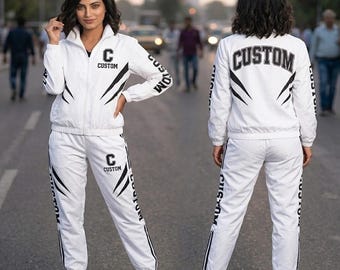 Benutzerdefinierter zweiteiliger Trainingsanzug für Frauen: Personalisiertes Logo Windbreaker Jogger Set
