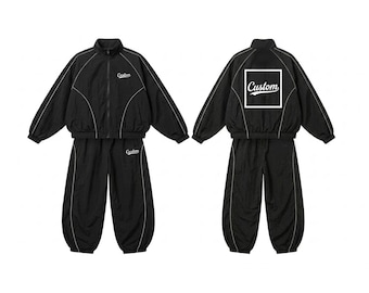 Retro Schwarzer Trainingsanzug Set | Benutzerdefinierte Y2K Streetwear | Unisex 2-teilige Reißverschlussjacke & Jogger