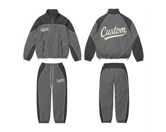 Benutzerdefiniertes Logo Y2K Trainingsanzug Set | Retro Colorblock Windbreaker & Jogger | Unisex Streetwear