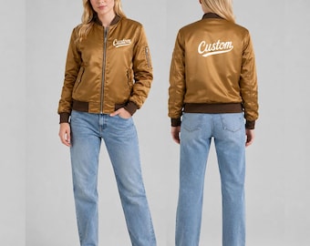 Custom Satin Bomber Jacket | Embroidered Logo, Personalized Varsity Streetwear