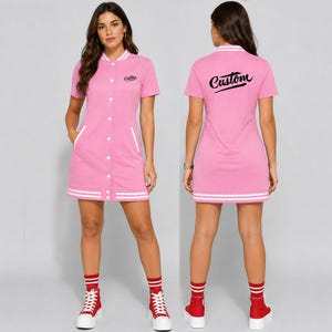 Custom Letter Varsity Dress, Women's Baseball Button Up Dress, Personalized Sports Dress, Soft Casual Mini Dress, Team Uniform Gift