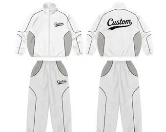 Benutzerdefinierte Grauer Windbreaker Trainingsanzug - personalisiertes zweiteiliges Set | Y2K Streetwear Jogger Anzug
