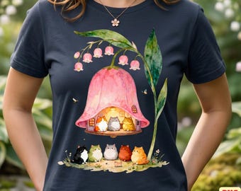Casa de flores con gatos en acuarela de estilo caprichoso SVG PNG PDF / Sublimación botánica estilo cottagecore / Gráfico de gatitos regordetes y adorables / Descarga digital