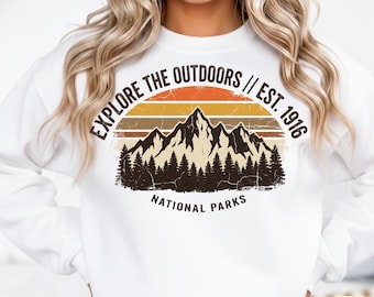 Explora la naturaleza SVG PNG PDF / Sublimación de parques nacionales vintage / Gráfico retro de montaña y bosque / Descarga digital para senderismo y acampada