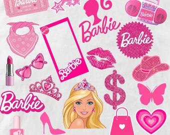 Paquete de imágenes PNG y SVG de chica preppy rosa, conjunto de imágenes prediseñadas de chica rosa, gráficos estéticos estilo muñeca, paquete de sublimación de chica glamurosa para descargar