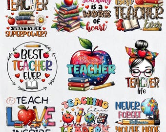 Paquete de imágenes PNG para profesores, agradecimiento a los profesores, regreso a clases, sublimación sobre la vida del profesor, diseños de camisetas para profesores, descarga digital de citas
