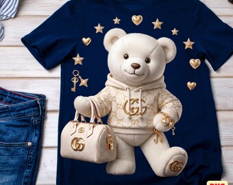 Chic Fashion Bear SVG PNG PDF | Designer Teddy Bear with Handbag (Digital Download)