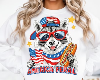 Niño mapache a rayas del 4 de julio PNG, divertido diseño de camiseta patriótica estadounidense de mapache, bandera estadounidense, EE. UU. rojo, blanco y azul, descarga digital