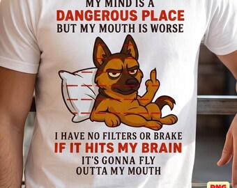 Funny German Shepherd SVG PNG PDF | Sarcastic Dog Quote Sublimation | No Filter Middle Finger Graphic | Edgy Humor Digital Download
