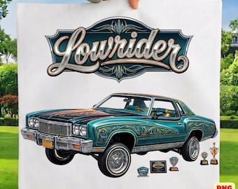 Coche clásico Lowrider SVG PNG PDF / Gráfico personalizado para automóvil con franjas turquesas (Descarga digital)