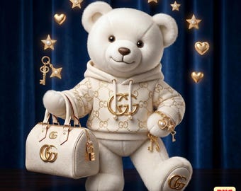 Oso de peluche elegante y a la moda en formato SVG, PNG y PDF / Oso de peluche de diseño con bolso (descarga digital)