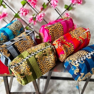 Neceser de algodón con estampado de tigre: neceser de viaje acolchado estilo bohemio