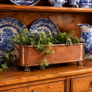 Vintage English Copper Planter Cachepot,  Lion Head Handles Paw Feet Jardiniere, Made in England