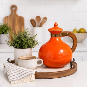 Vintage Red Wing Keramik Orange Karaffe | George Rumrill Art Ware MCM Kaffee Heber