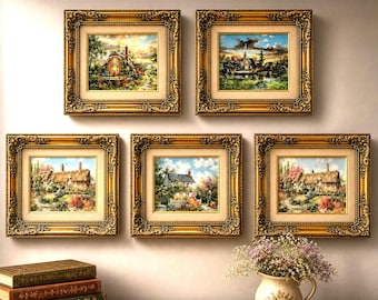 Marty Bell Framed Cottage Prints – Vintage English Countryside Art Set (Signed + COA)