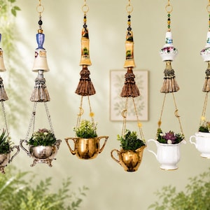 Whimsical upscale vintage salt and pepper-Pair Cream and Sugar hanging planters